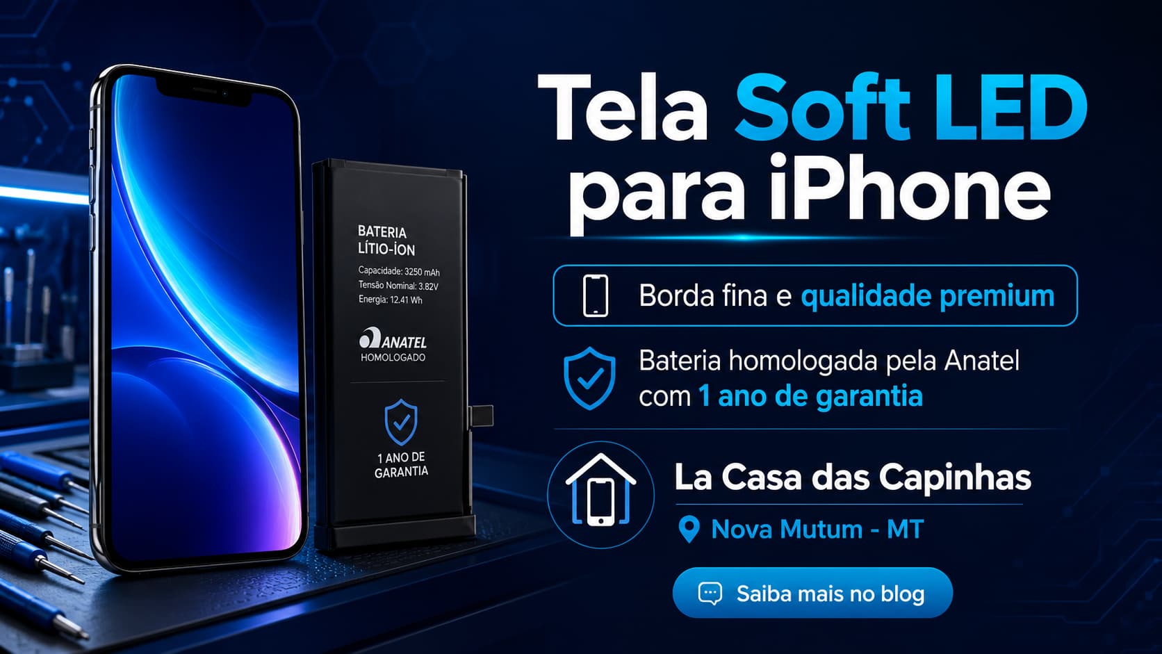 Tela Soft LED para iPhone e bateria em Nova Mutum